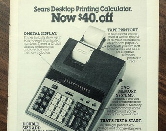 1980s Sears Desktop Printing Calculator Original Magazine Advertisement