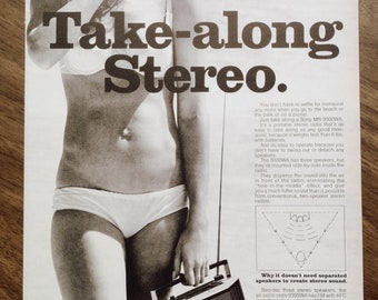 1970s Sony Take Along Stereo Original Magazine Advertisement