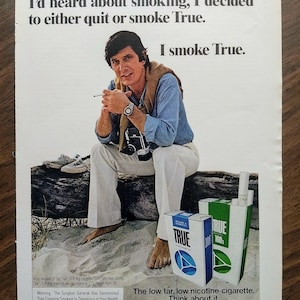 1970s True Cigarettes Original Magazine Advertisement image 1