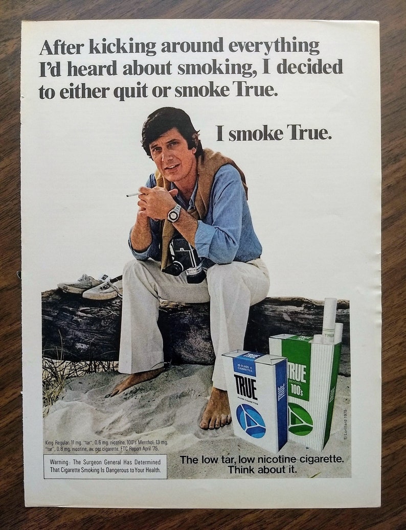 1970s True Cigarettes Original Magazine Advertisement image 1