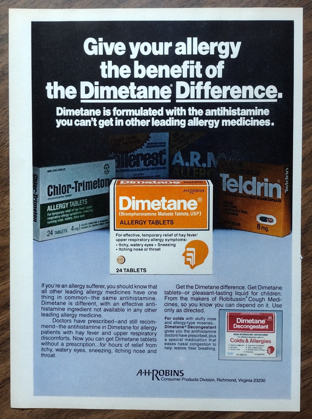 Dimitane 1980s Dimetane Allergy Tablets Original Magazine Advertisement - Etsy ...