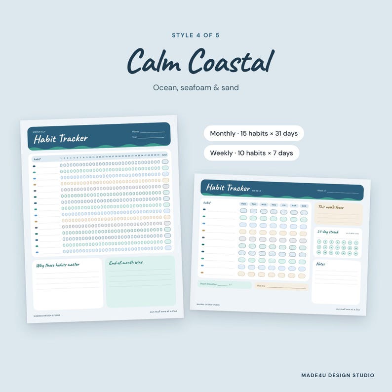 Habit Tracker App With Printables Bundle, 5 Styles, Monthly & Weekly ...