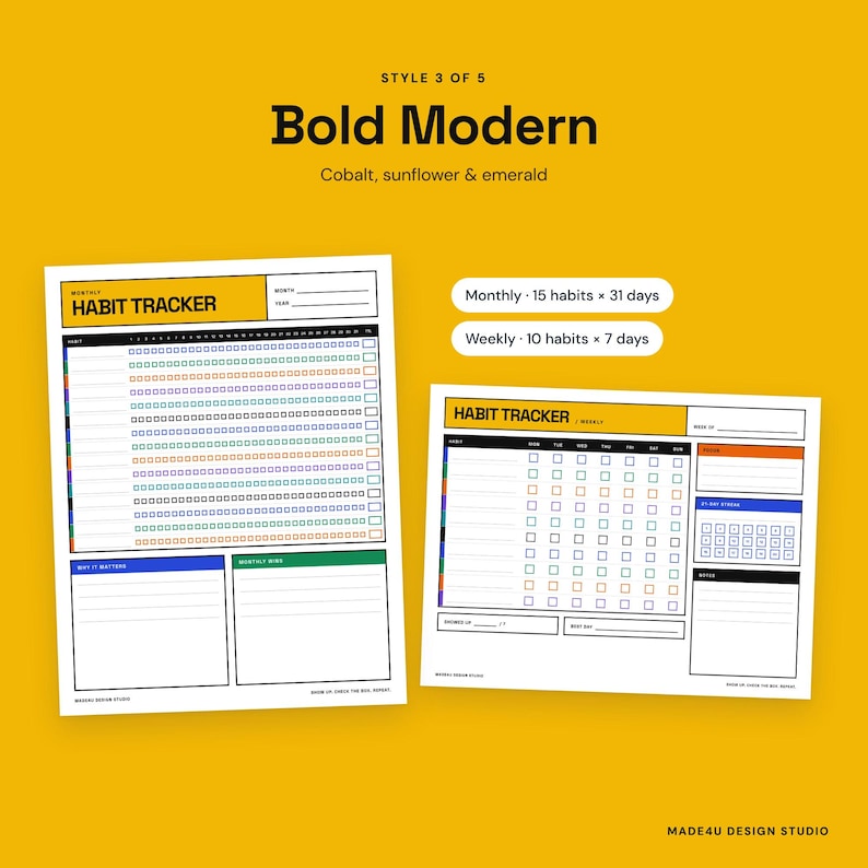 Habit Tracker App With Printables Bundle, 5 Styles, Monthly & Weekly ...