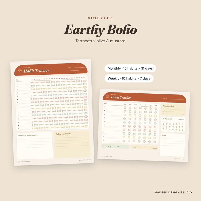 Habit Tracker App With Printables Bundle, 5 Styles, Monthly & Weekly ...