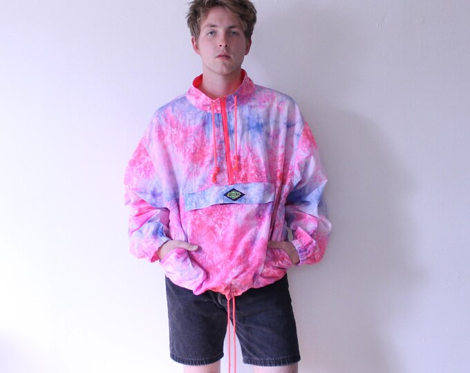 Tie Dye Rain Jacket // 90s Pink Psychedelic Sports Coat Etsy