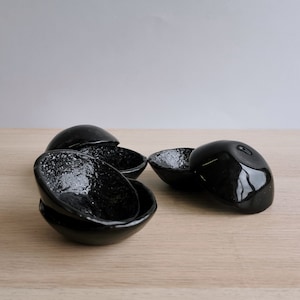 Set of Two / Six Black Fused Glass Small Bowls. Soy Sauce Bowl. Small Bowls. Minimalist Glass Tableware. Spice Bowls Set Merry Collection