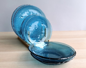 Set of 2 Sky Blue Fused Glass Dessert / Main Course / Pasta Plates. Set of 2 Glass Plates. Fused Glass Plates. Artistic Glass Dinnerware