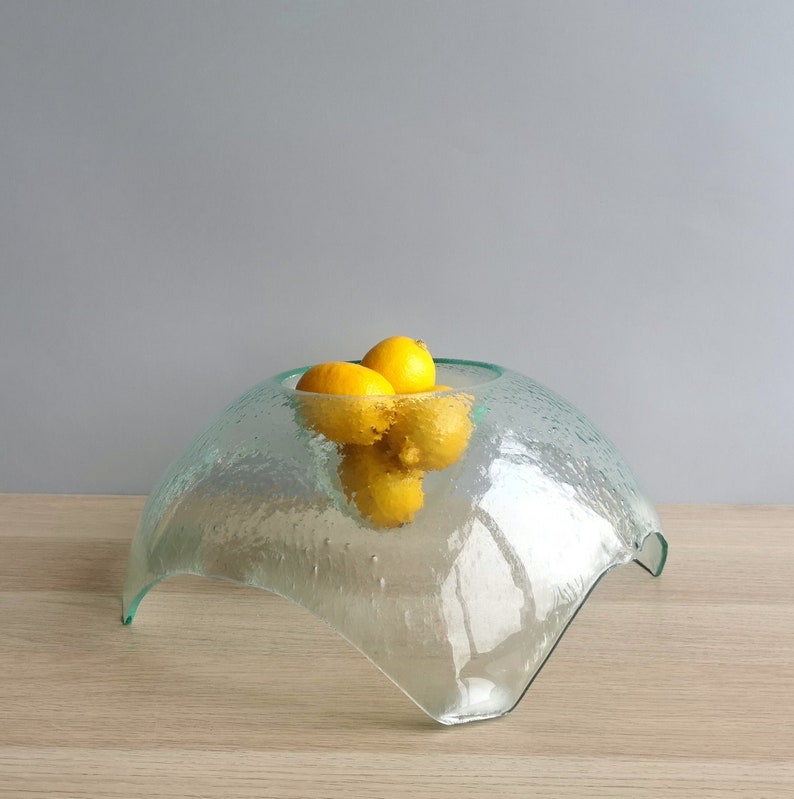 Modern Minimalist Fused Glass Fruit Bowl. Centerpiece Fruit Bowl. Minimalist Clear Glass Bowl. Fused Glass Bowl. Designer Fruit Bowl Sol XXL image 1