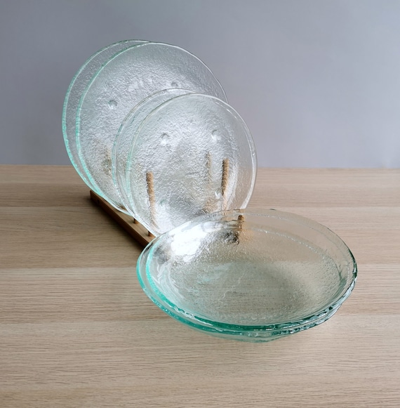 Ensemble de 2 assiettes en verre fondu transparent dessert / plat