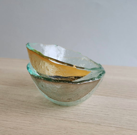 Eisbecher aus geschmolzenem Glas: Gold & Platin Minimalistisches Geschirr (2er-Set)