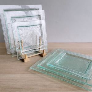Juego de 2 postre de vidrio fundido transparente / ensalada / platos principales. Juego de 2 placas de vidrio. Placas de vidrio fundido. Vajilla artística de cristal