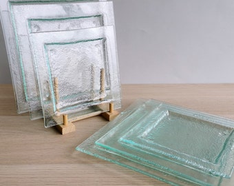 Fused Glass Plate Set of 2: Transparent Artistic Dinnerware
