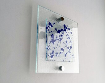 Fused Glass Jackson Pollock Inspired Wall Art Panel. Blue Detailed Glass Wall Art. Modern Glass Wall Art. Original Glass Art.
