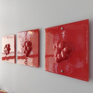 Set of 3 Artistic Fused Red Glass Wall Art Panel.  Modern Glass Wall Art. Original Artistic Glass Wall Art. QuadroSet3