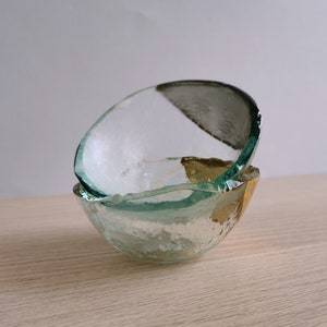 Set of 2 Transparent Fused Glass Deep Sauce/Nuts Bowls Gold/Platinum. Dipping Sauce Bowls. Minimalist Glass Tableware. Vanilla Collection imagem 9