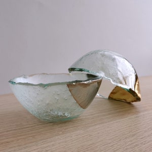 Set of 2 Transparent Fused Glass Deep Sauce/Nuts Bowls Gold/Platinum. Dipping Sauce Bowls. Minimalist Glass Tableware. Vanilla Collection imagem 5