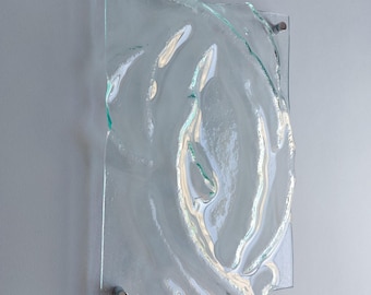 Artistic Clear Fused Glass Wall Art Panel. Detailed Glass Wall Panel. Modern Glass Wall Art. Original Wall Art. Artistic Glass Art. Tex2