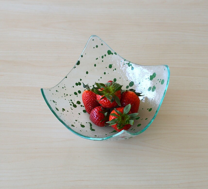 Bol de Fruits en Verre Fondu Moderne. Bol Green Accents. Sauge Noire Minimaliste. Design. Vert M