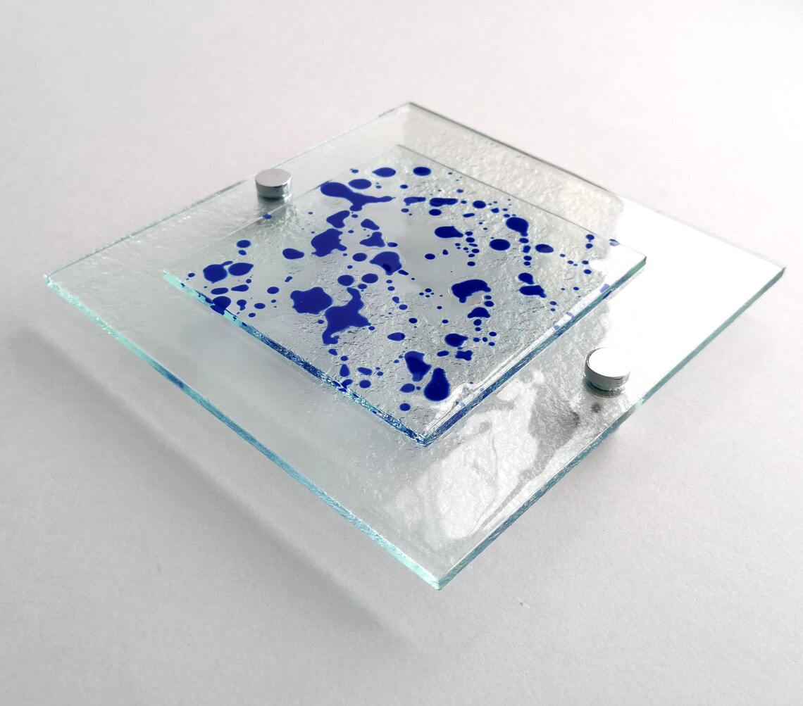 Fused Glass Jackson Pollock Inspired Wall Art Panel. Blue Etsy