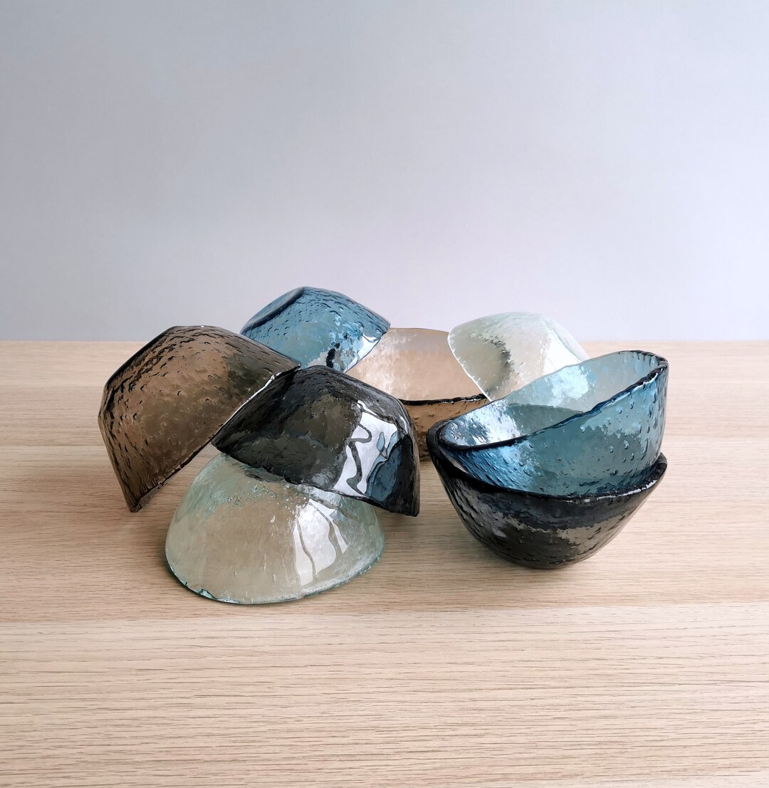 Set of Six Fused Glass Small Icecream Bowls. Small Icecream Bowls