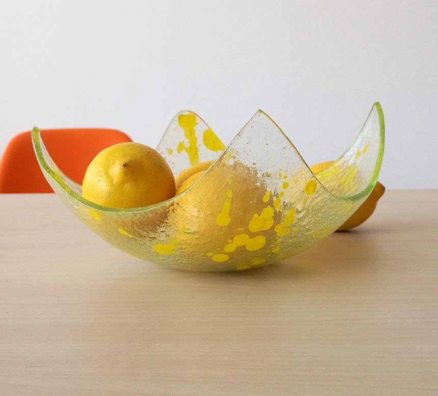 Bol de Fruits en Verre Fondu Moderne. Bol Sunny Yellow Accents. Vaisselle Minimaliste. Jaunes M