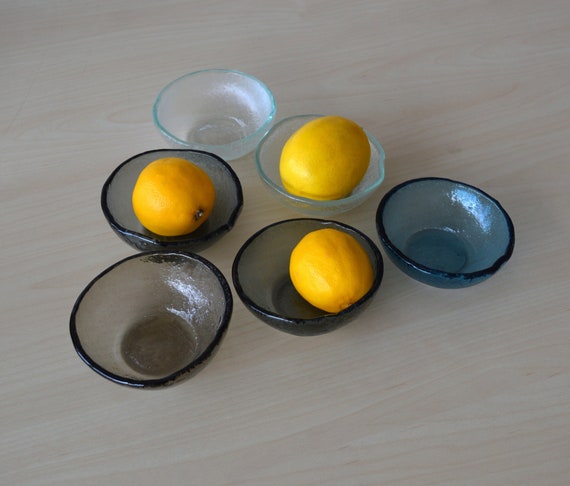 Set of Six Fused Glass Deep Sauce Bowls. Dipping Sauce Bowls. Small Nuts  Bowls. Minimalist Glass Tableware. Dipping Bowls Set of Six Vanilla 
