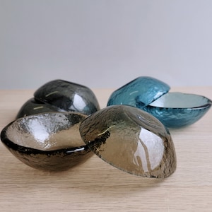 Set of Six Fused Glass Small Bowls. Soy Sauce Bowl. Small Bowls. Minimalist Glass Tableware. Spice Bowls Set of Six Merry Collection Bronze Blue Grey Mix