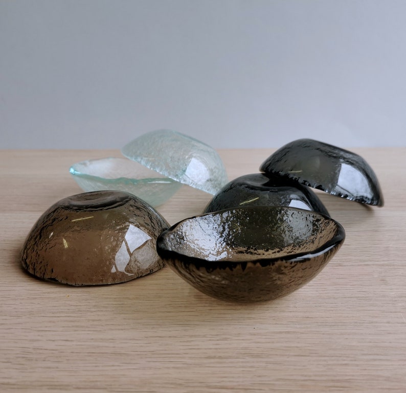 Set of Six Fused Glass Small Bowls. Soy Sauce Bowl. Small Bowls. Minimalist Glass Tableware. Spice Bowls Set of Six Merry Collection BronzeGreyTransp Mix