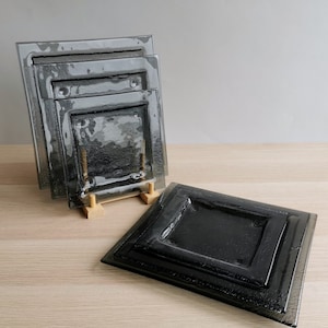 Set de 2 postres de vidrio fundido gris / ensalada / platos principales. Juego de 2 placas de vidrio. Placas de vidrio fundido. Vajilla artística de cristal
