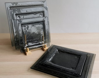 Grey Fused Glass Plate Set: Modern Artistic Dinnerware