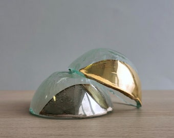 Fused Glass Dipping Bowls: Gold & Platinum Detail, Set of 2