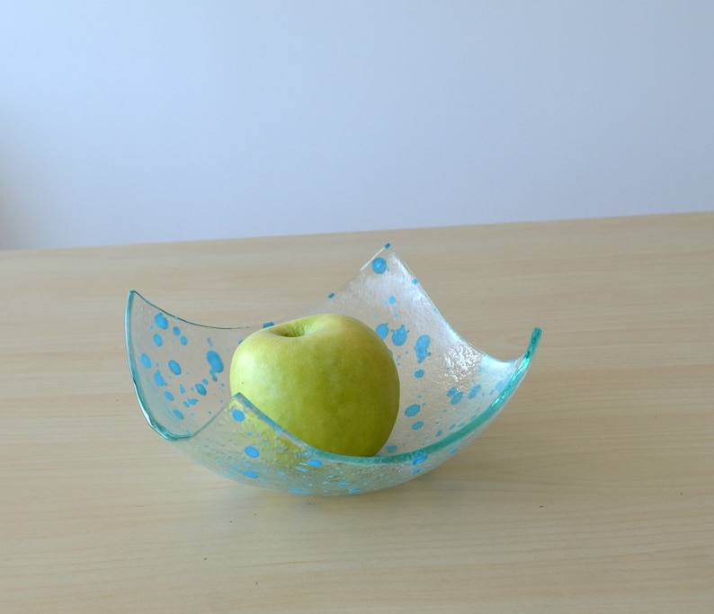 Designer Fruit Bowl Minimalist Blue Glass Fruit Bowl Sky Blue Accents Glass Bowl Blue Fruitbowl M Modern Fused Glass Fruit Bowl
