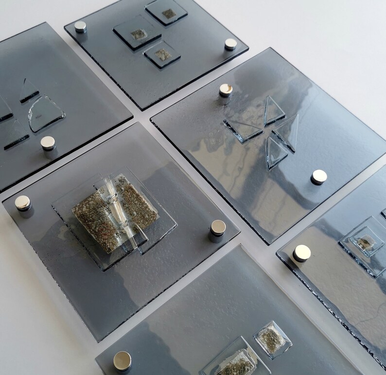 Set of 6 Artistic Grey Fused Glass Wall Art Panels. Square Etsy