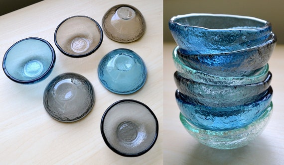 Saucen Schalen Set aus geschmolzenem Glas: Minimalistisches Geschirr, Dip Schalen