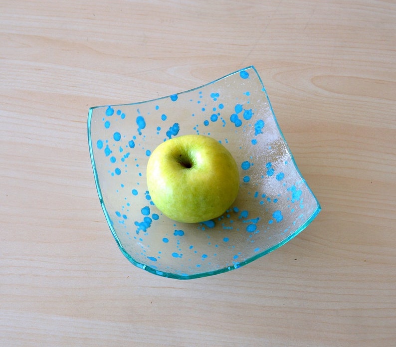 Designer Fruit Bowl Minimalist Blue Glass Fruit Bowl Sky Blue Accents Glass Bowl Blue Fruitbowl M Modern Fused Glass Fruit Bowl
