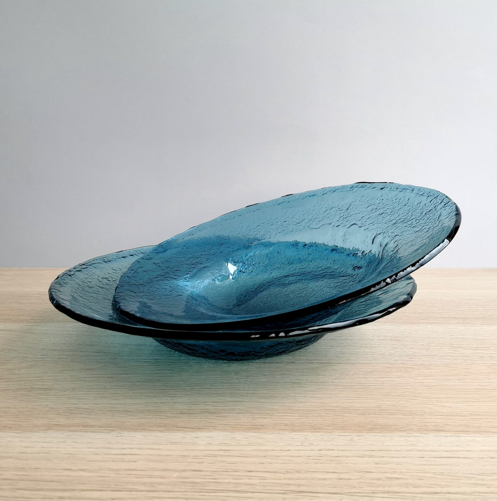 Set of 2 Sky Blue Fused Glass Pasta Bowls. Set of 2 Glass - Etsy