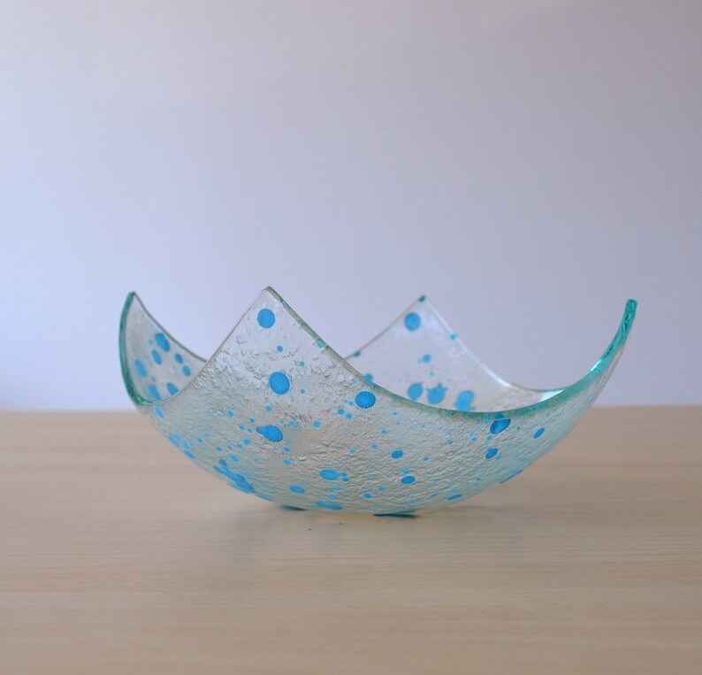 Designer Fruit Bowl Minimalist Blue Glass Fruit Bowl Sky Blue Accents Glass Bowl Blue Fruitbowl M Modern Fused Glass Fruit Bowl