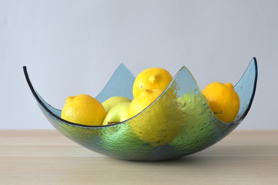 Modern Minimalist Fused Glass Fruit Bowl. Centerpiece Salad Bowl