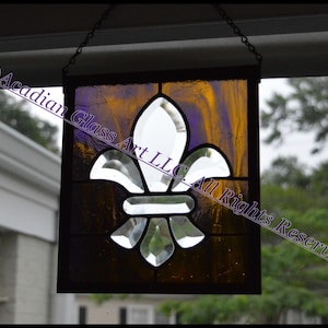 LSU Bevel Fleur de Lis Stained Glass Panel