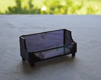 Purple White Wispy Waterglass Stained Glass Business Card Holder