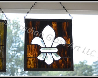 Bevel Fleur de Lis NOLA Saints Stained Glass Panel