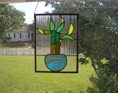 Lucky Bamboo Stained Glass Panel