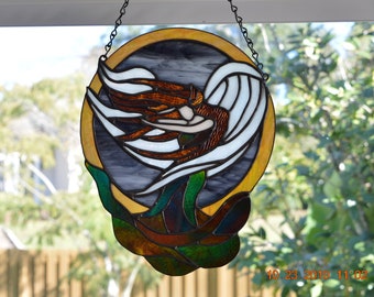 Angel of Wind Stormy Night Stained Glass Panel