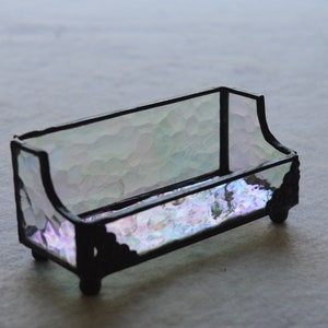 Iridescent Clear Hammered Stained Glass Business Card Holder