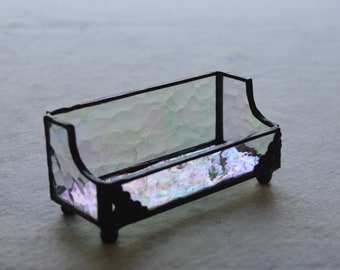 Iridescent Clear Hammered Stained Glass Business Card Holder