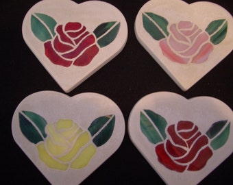 Rose Design Stained Glass Mosaic Coasters