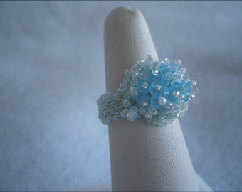 Aquamarine Swarovski Crystal Beaded Ring
