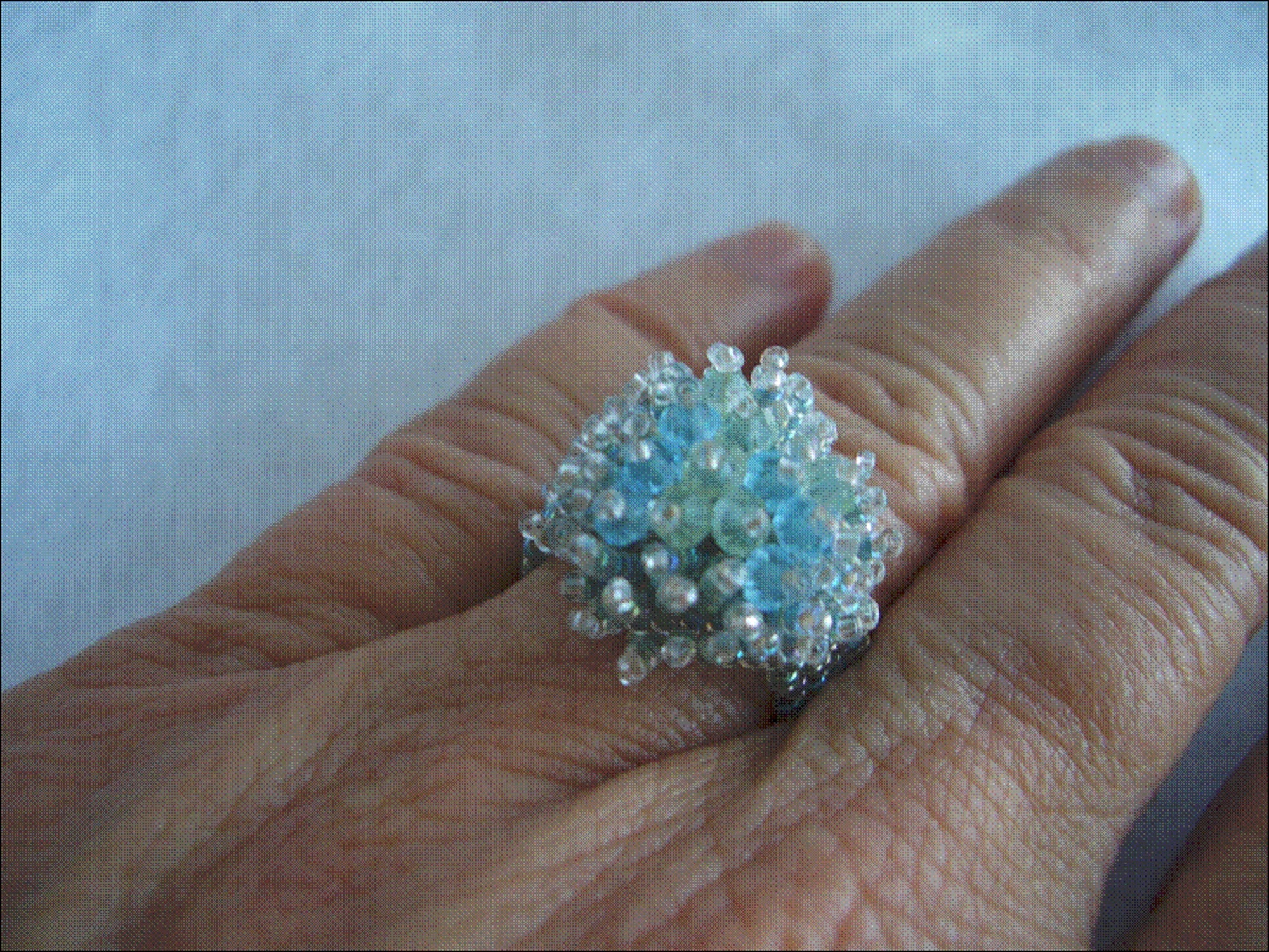 Swarovski Crystal Beaded Ring - Sea Green and Aqua Blue - Etsy