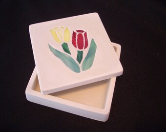 Rose Bud Mosaic Stained Glass Box