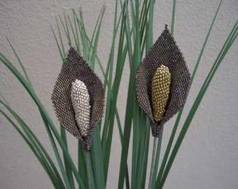 Metallic Bronze Beaded Calla Lilly Flowers